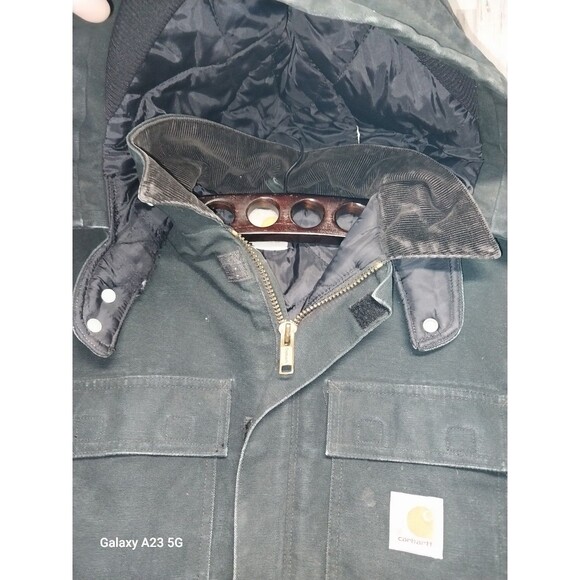 Carhartt Jacket Black Arctic Lined Heavy Canvas Chore Work Coat C03 with Hood - Picture 4 of 9